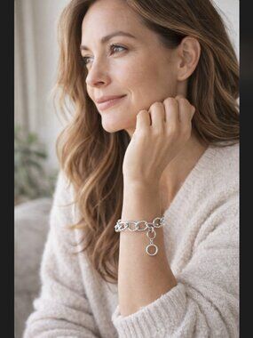 J Jill Chunky Chain Bracelet Silver Link Rings Charm Toggle Minimalist Classic